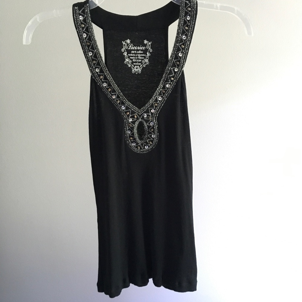 Licorice Black Top W/ BEAD Design Size Medium.